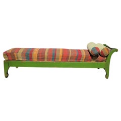 19thc Green Painted  Green Day bed W/ Custom Made Rag Rug Cushions