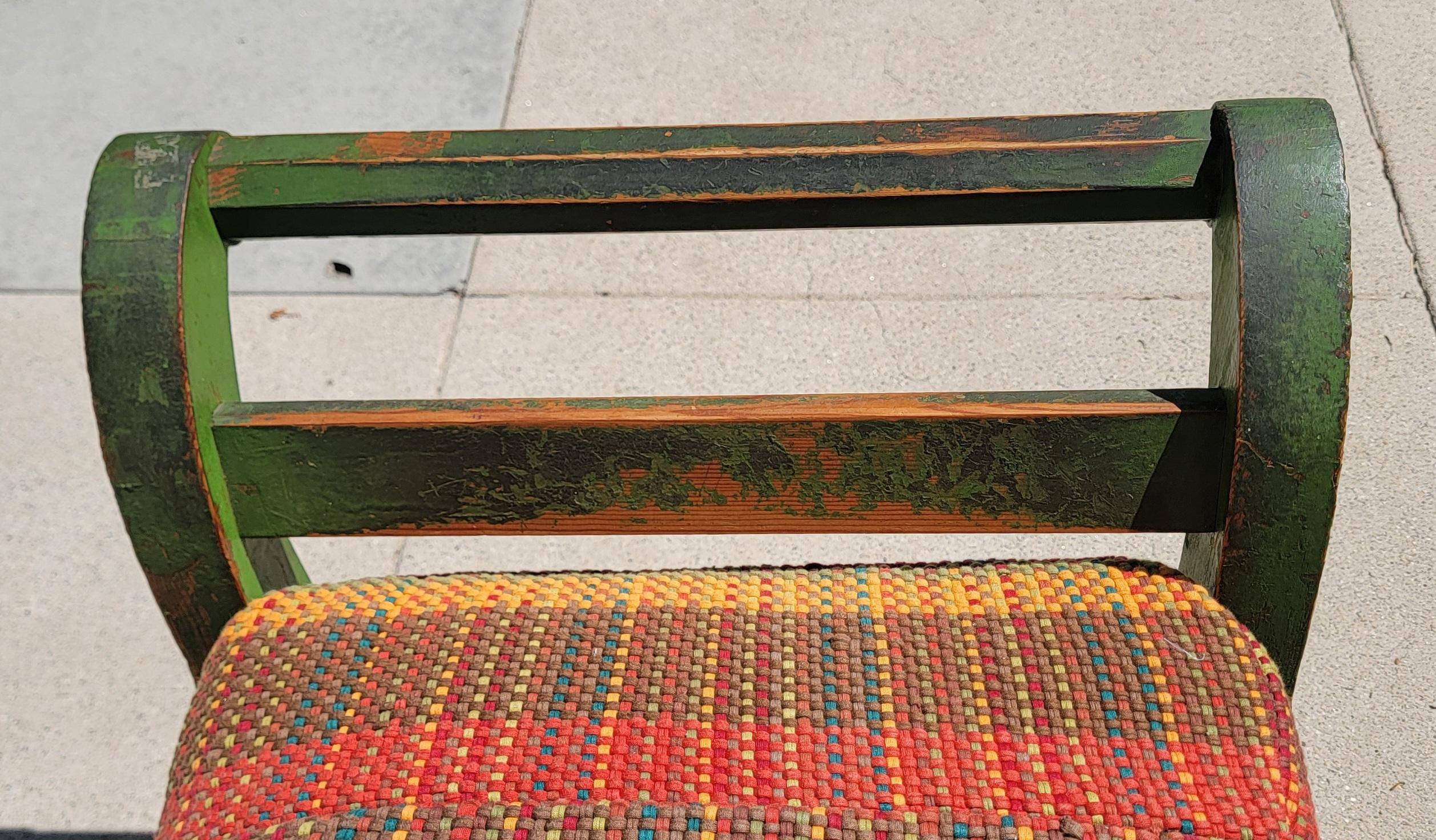 19Thc Cactus green original painted hired hands bed or day bed from New England.The cushions are in a muted rag rug with  two rolled bolster pillows down & feather filled.The condition is very good.