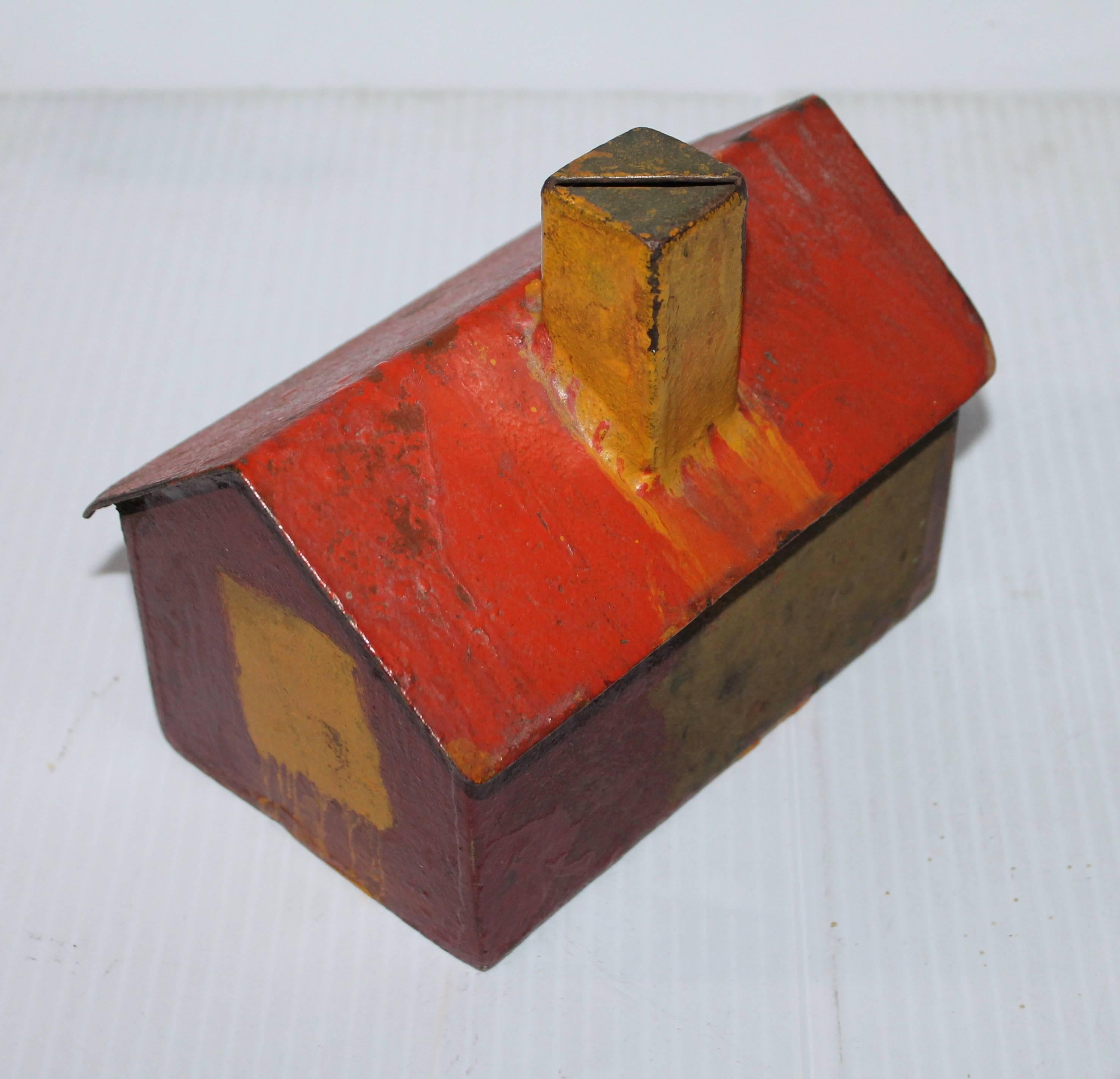 Country 19th Century Handmade Folky and Original Painted House Bank