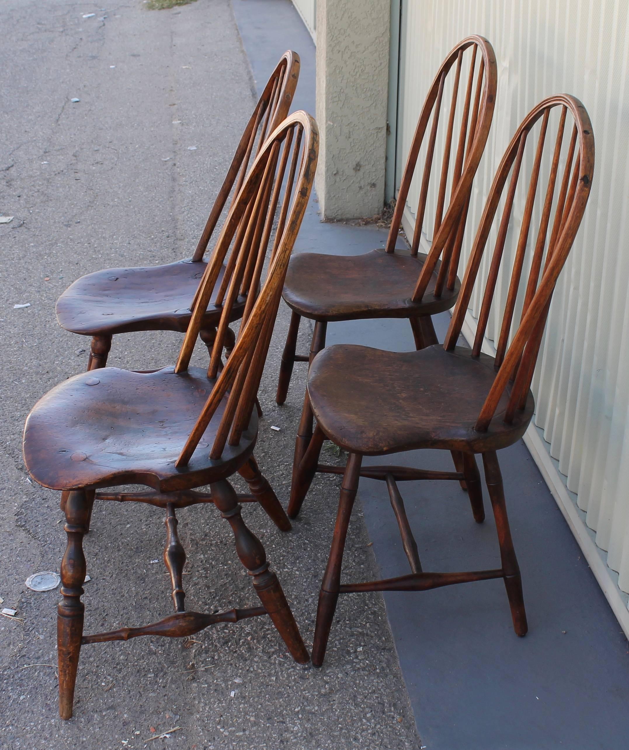 Country Set of Four Accumulated 19th Century Windsor Chairs