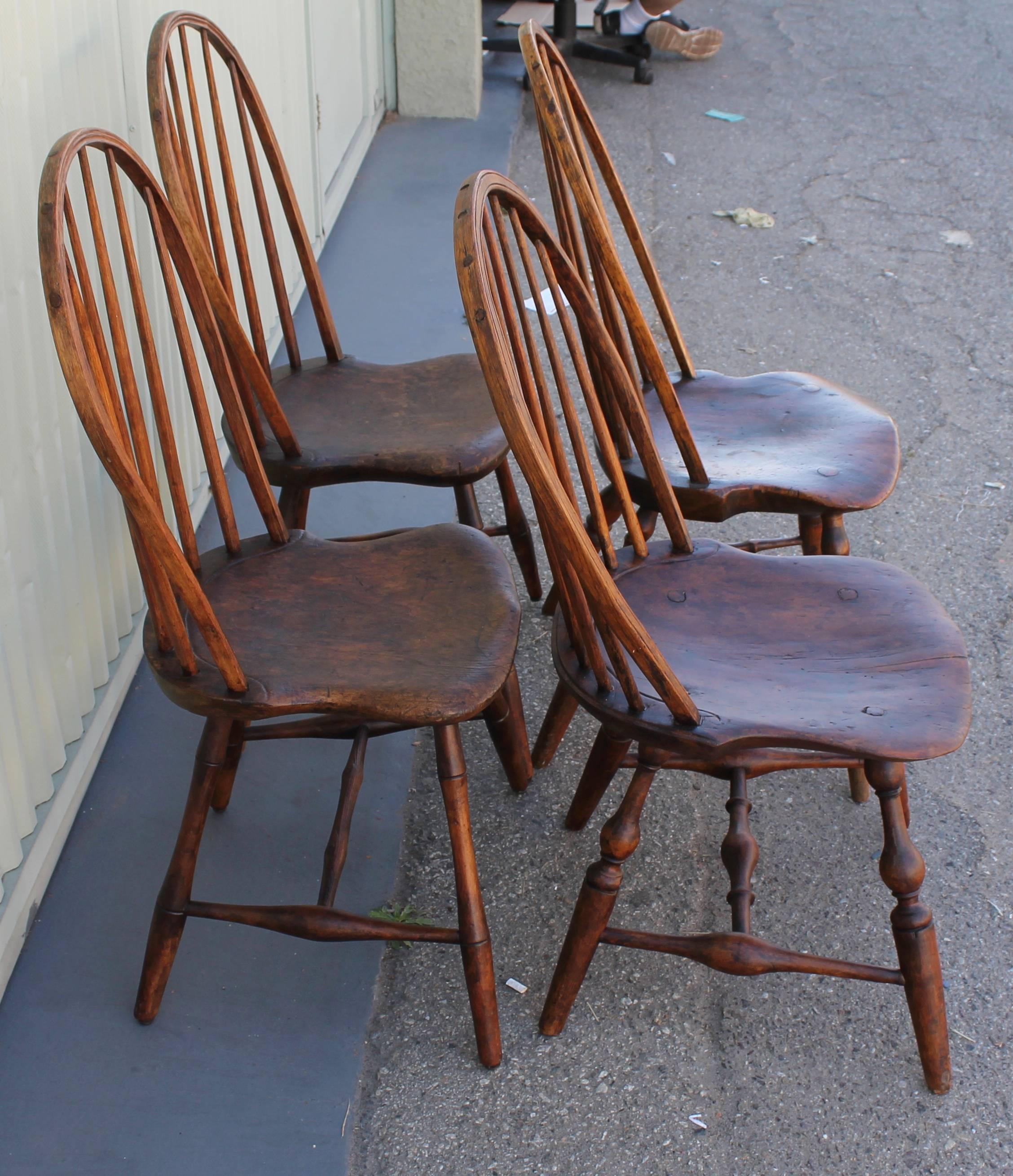 American Set of Four Accumulated 19th Century Windsor Chairs