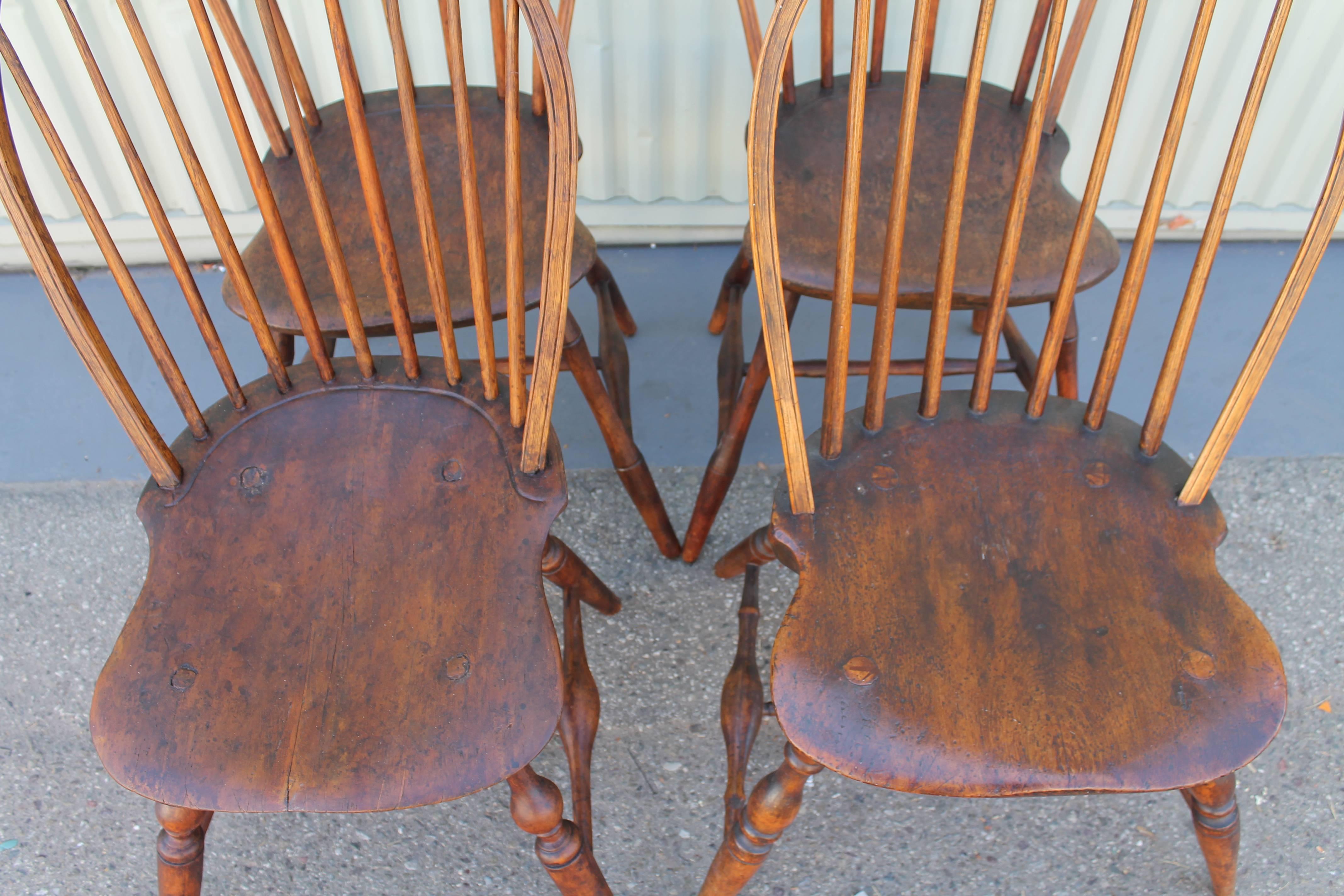 Hand-Crafted Set of Four Accumulated 19th Century Windsor Chairs