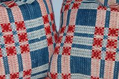 19th Century Woven Jaquard Coverlet Pillows