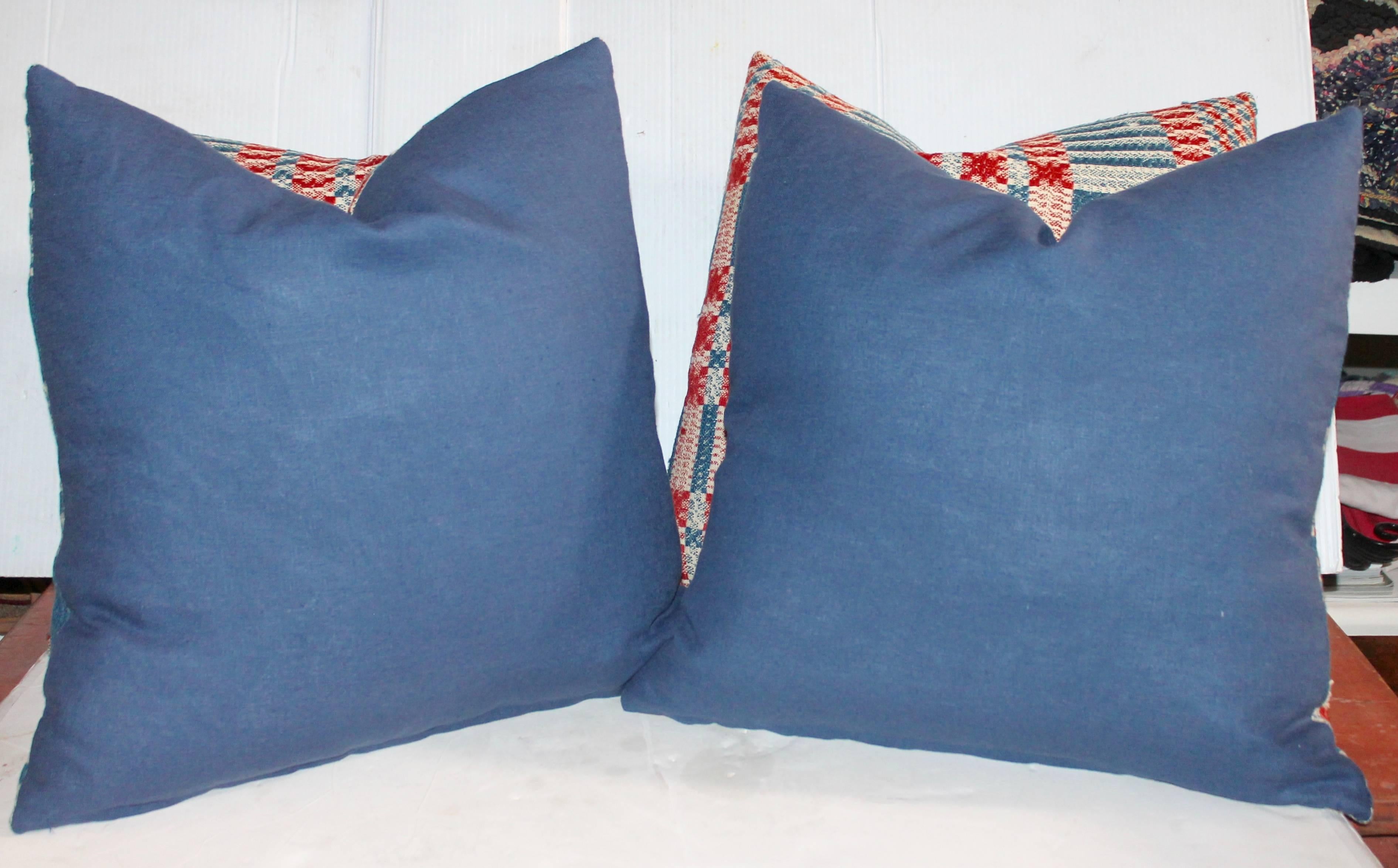 Country 19th Century Woven Jaquard Coverlet Pillows
