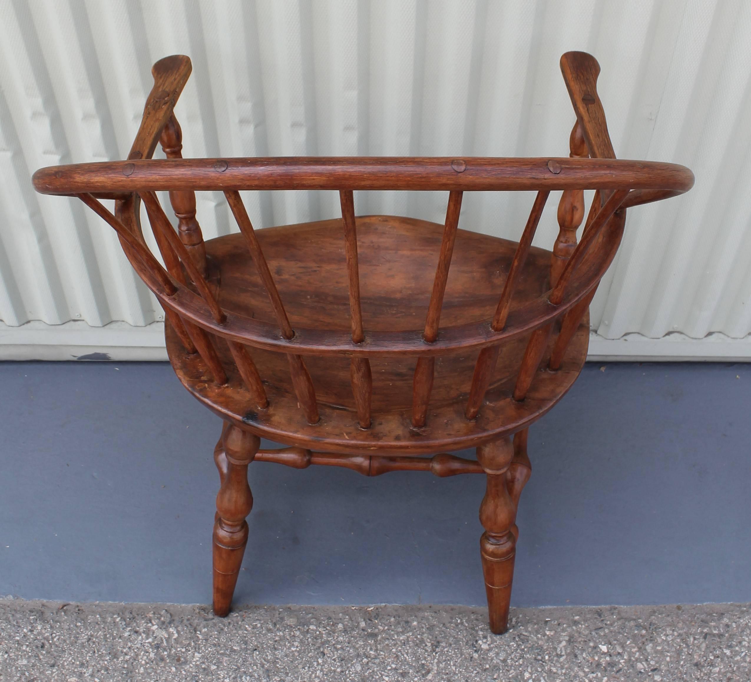 Stained 18th Century Sack Back Extended Arm Windsor Chair