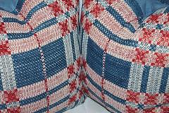 19th Century Hand-Woven Jacquard Coverlet Pillows, Pair