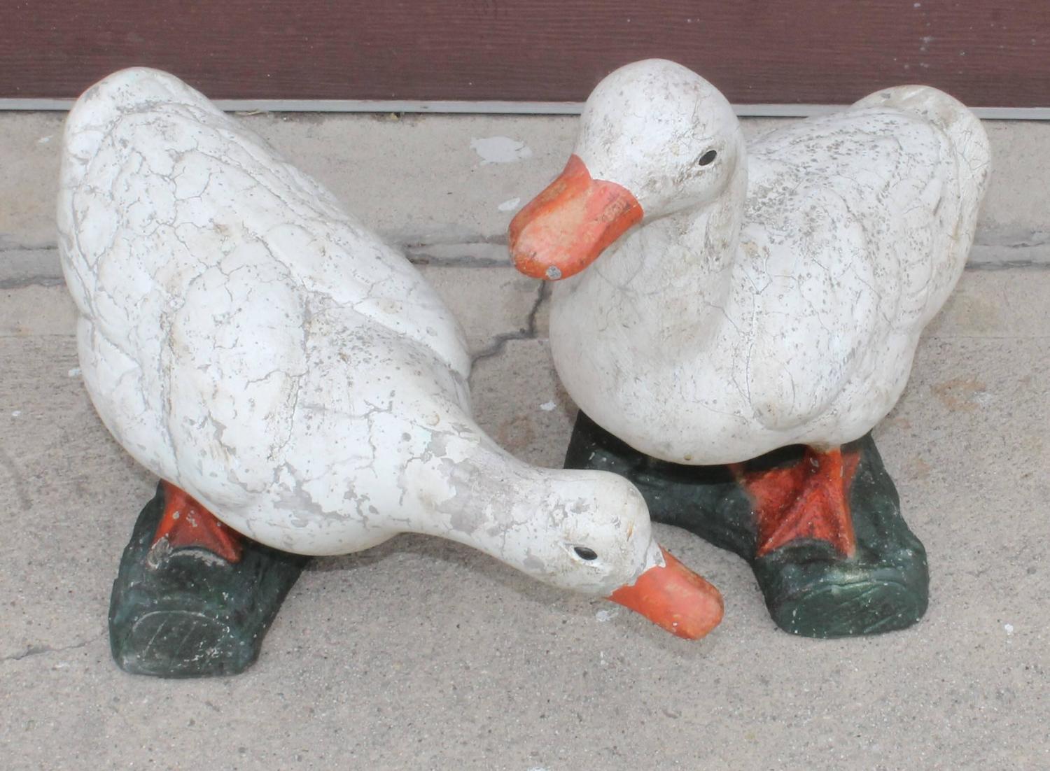 Pair of Folky Painted Concrete Ducks Garden Statues at 1stdibs