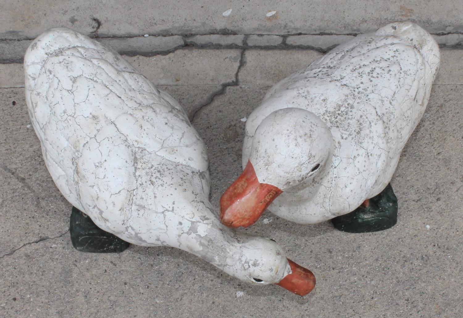 Pair of Folky Painted Concrete Ducks Garden Statues at 1stdibs