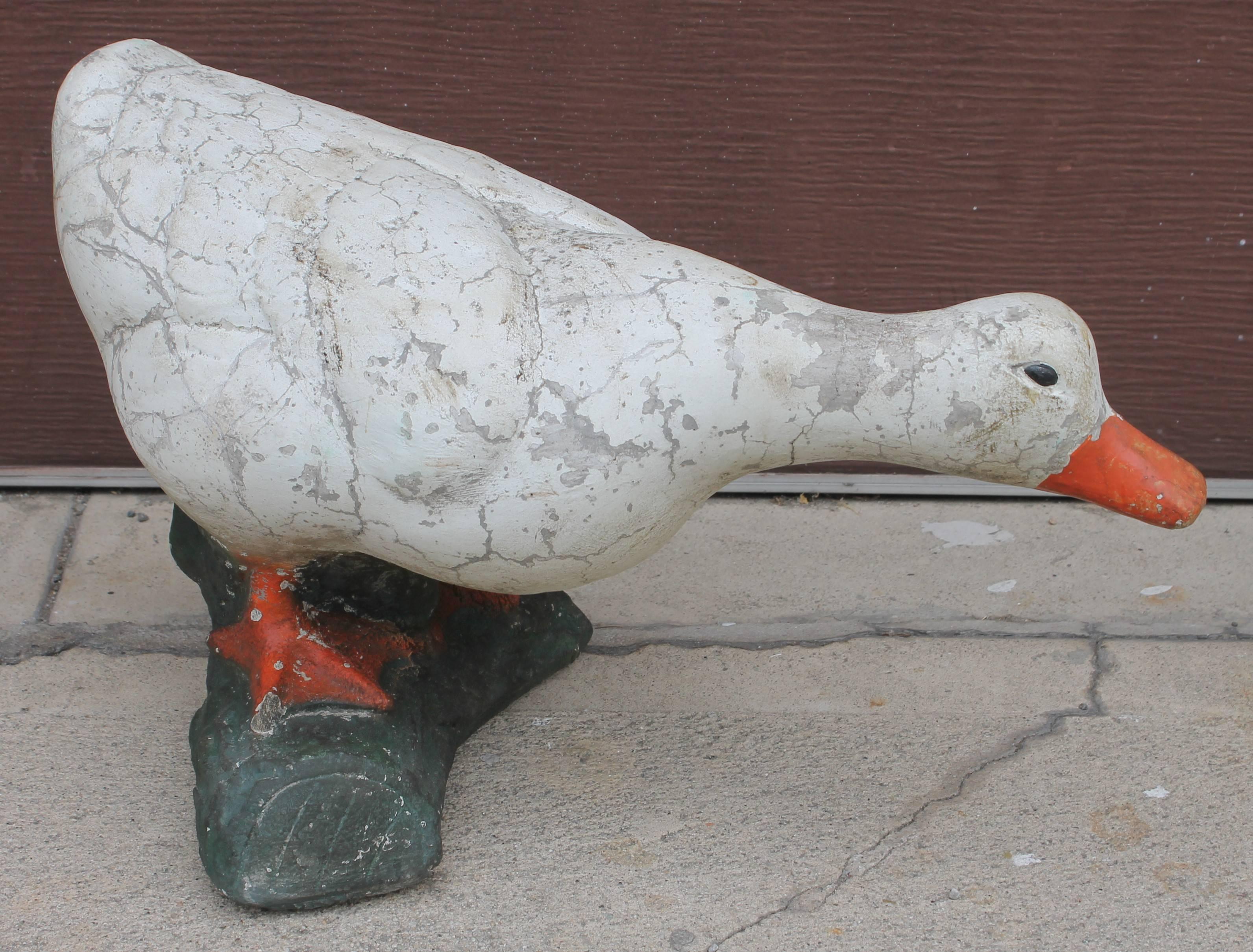 Hand-Painted Pair of Folky Painted Concrete Ducks Garden Statues