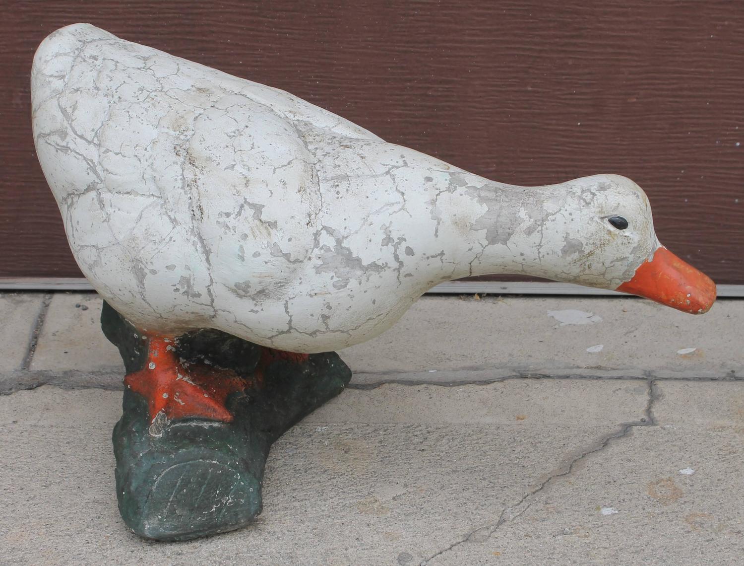 Pair of Folky Painted Concrete Ducks Garden Statues at 1stdibs