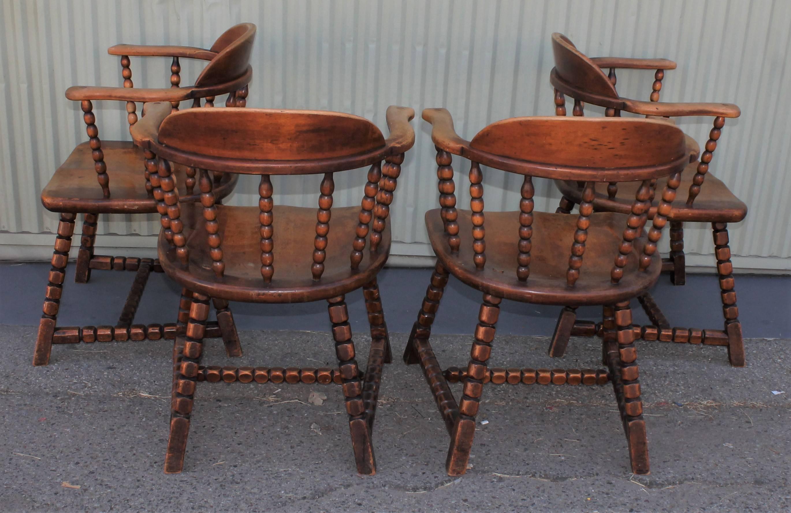Maple Set of Four Cowboy Captains Chairs