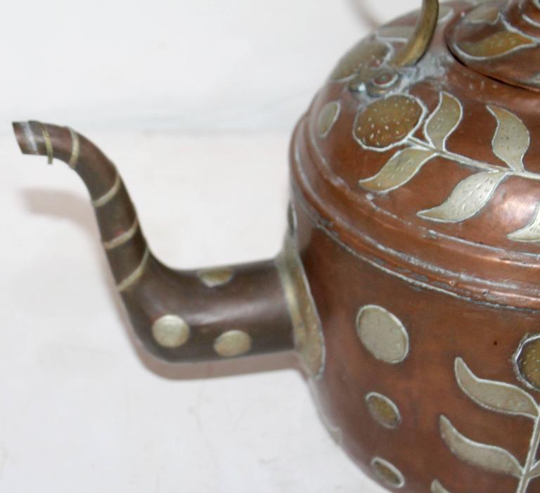 Early 19th Century Spanish Decorated Copper Gooseneck Kettle Pot at 1stDibs