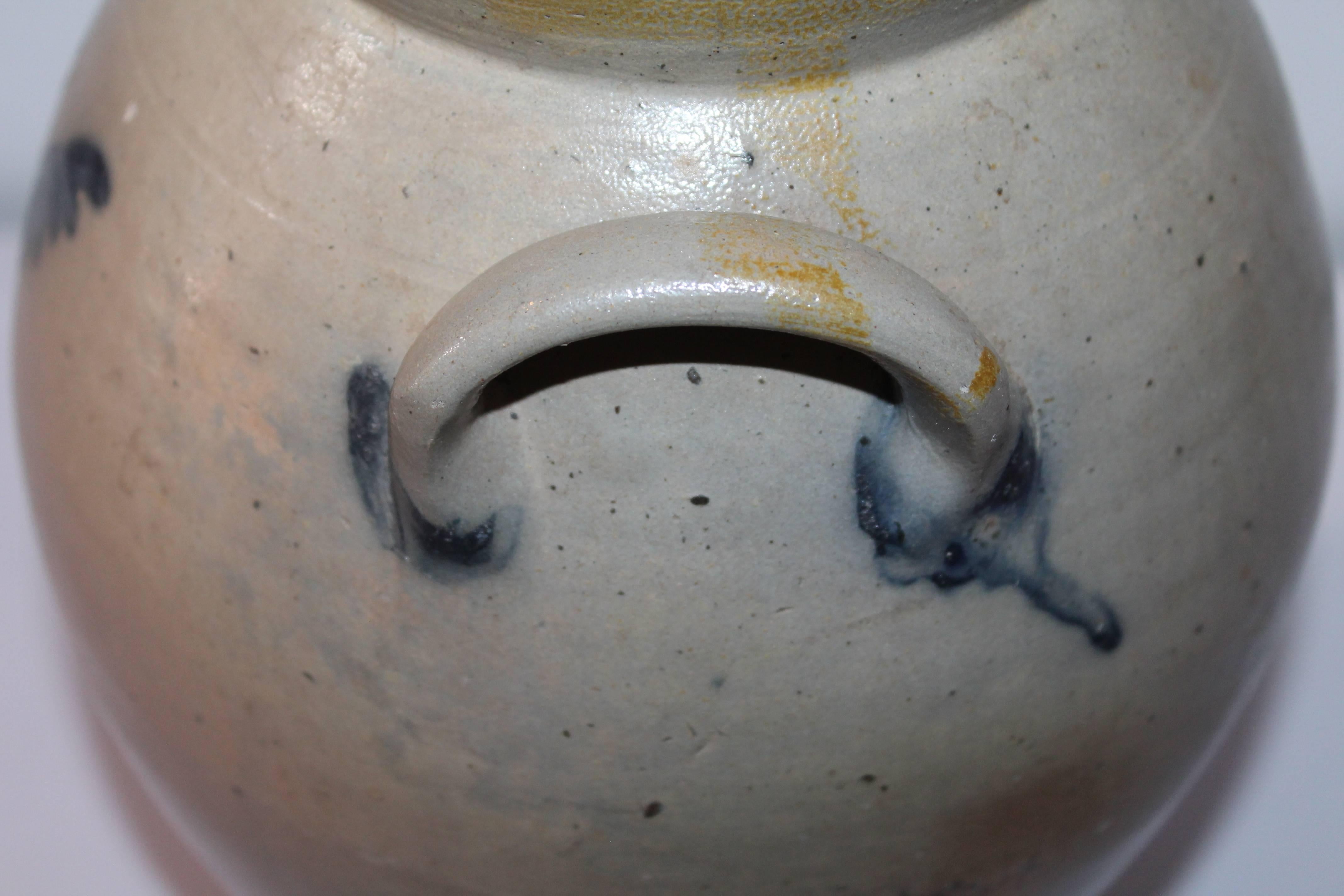 Folk Art 19th Century Original Blue Salt Glaze Decorated Stoneware Jar