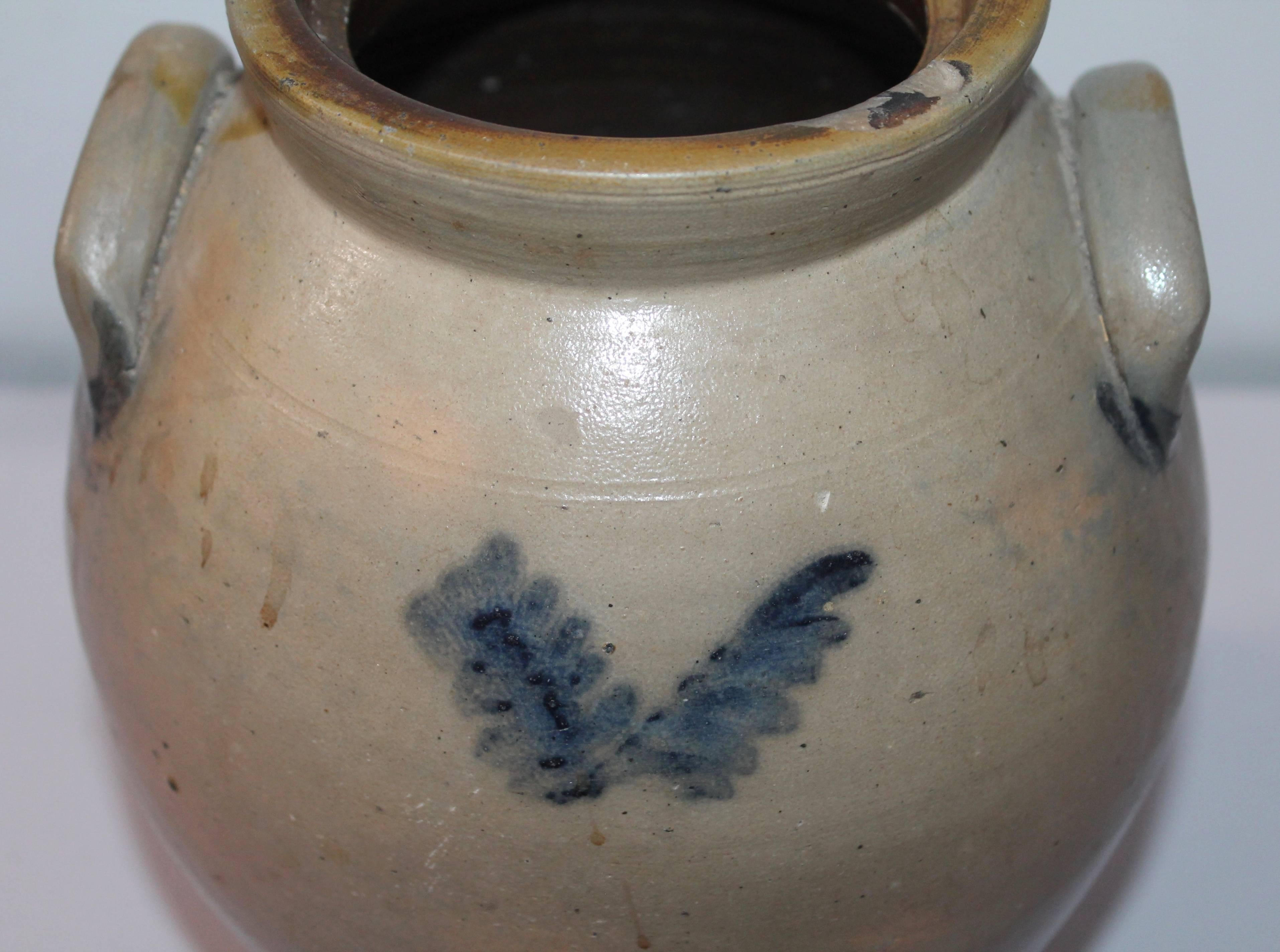 American 19th Century Original Blue Salt Glaze Decorated Stoneware Jar