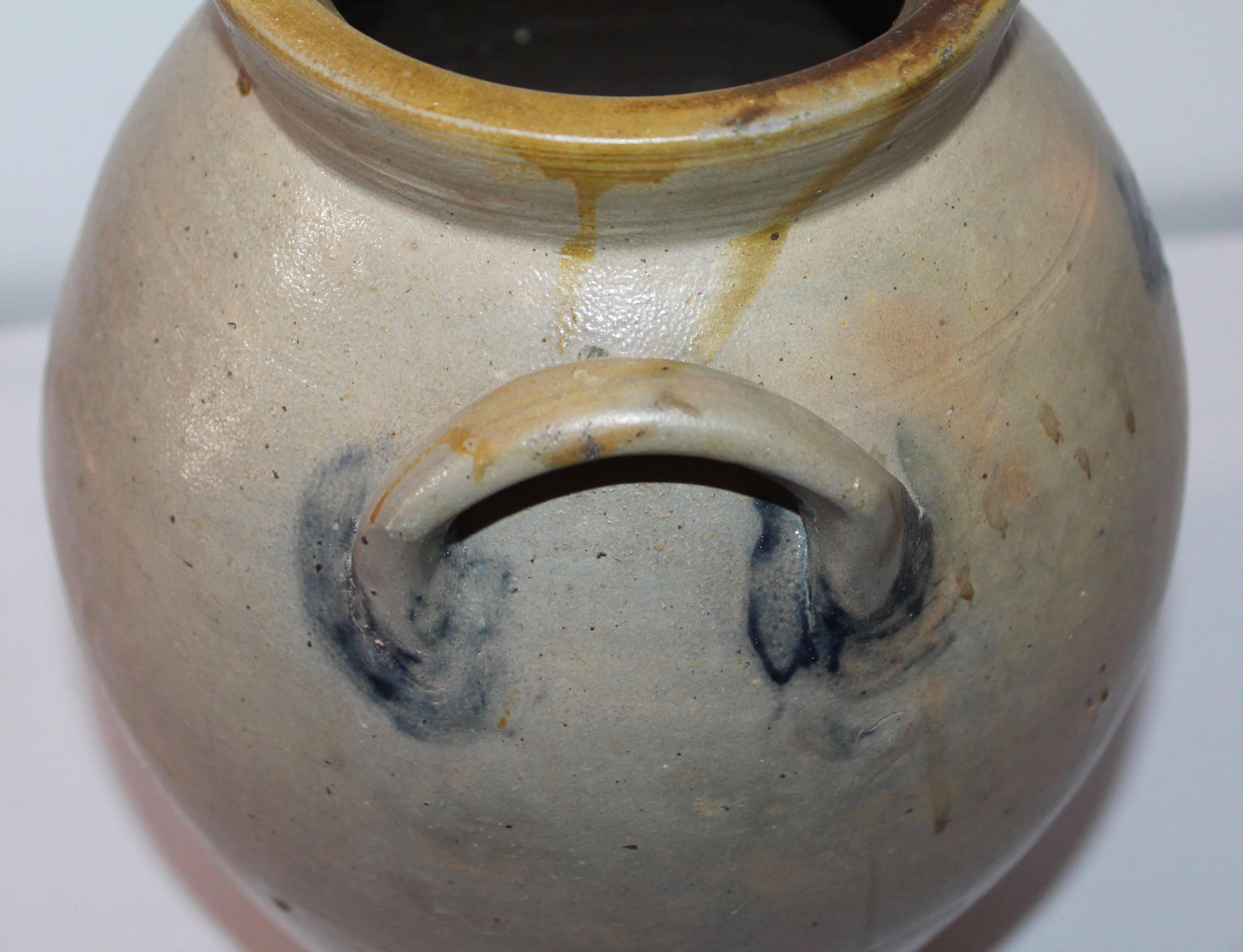Hand-Crafted 19th Century Original Blue Salt Glaze Decorated Stoneware Jar