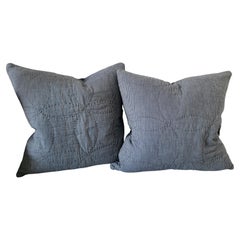 Lot de deux coussins matelassés en coton à rayures