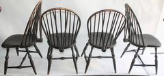 Set of Four 18th Century Black Painted Brace Back Windsor Chairs