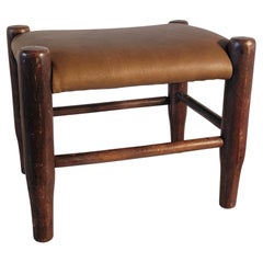 Wooden Foot Stool With Leather Seat Cushion