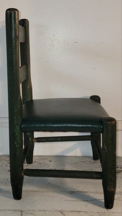 Green Painted Child's Ladder back Chair w/Green Leather Seat cushion