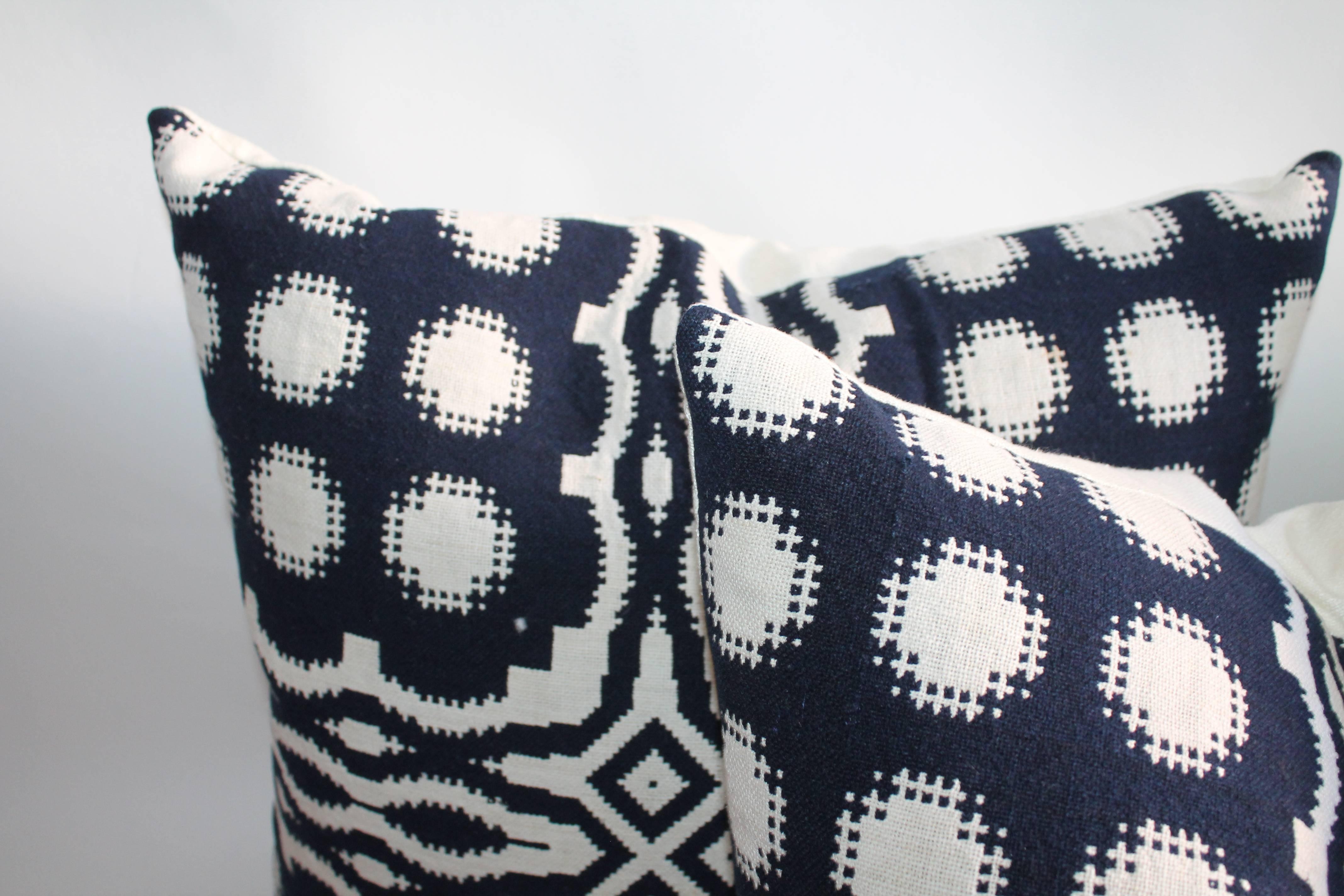 Hand-Woven 19th Century Handwoven Jacquard Coverlet Pillows For Sale