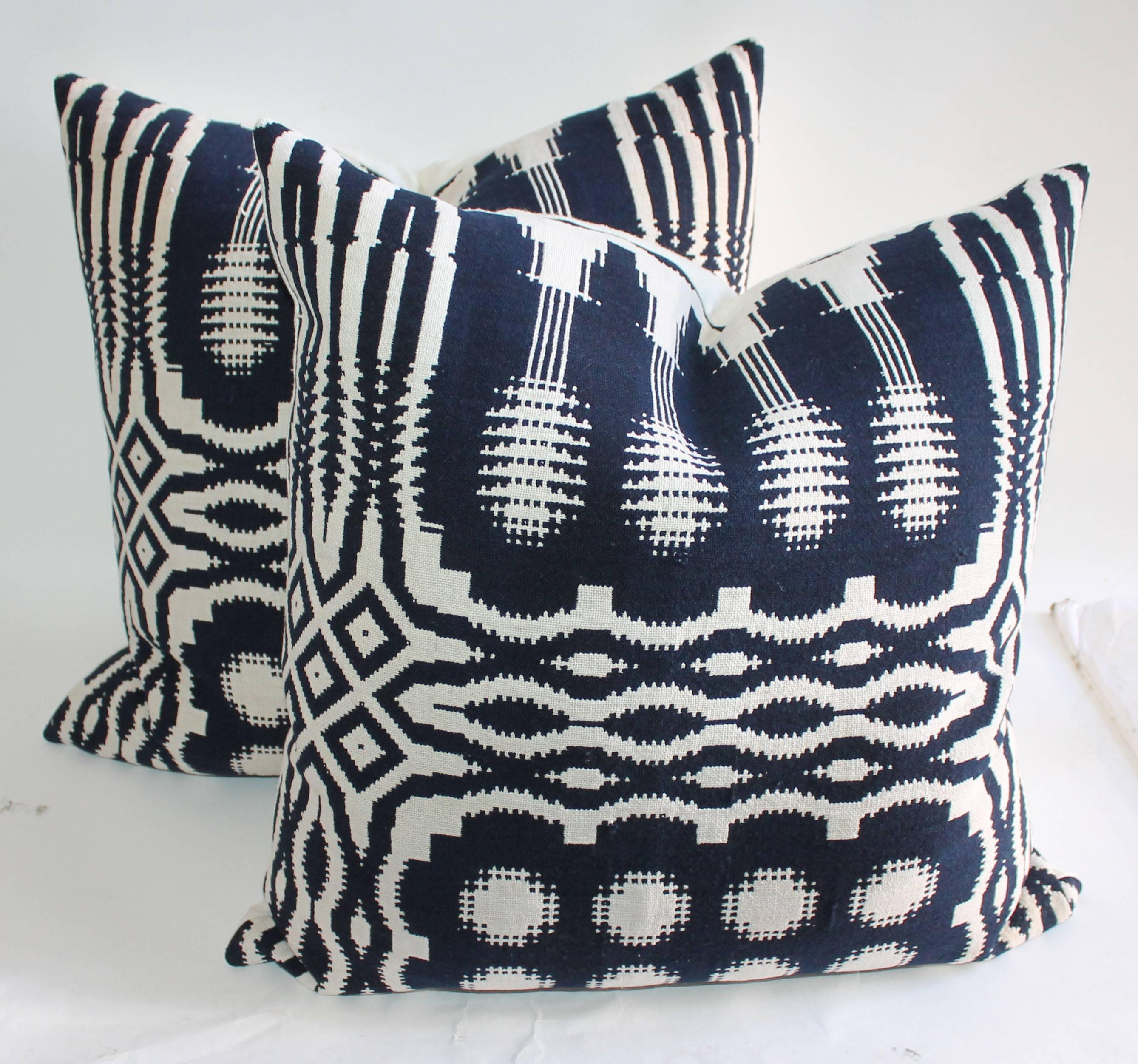 19th Century Handwoven Jacquard Coverlet Pillows For Sale 2