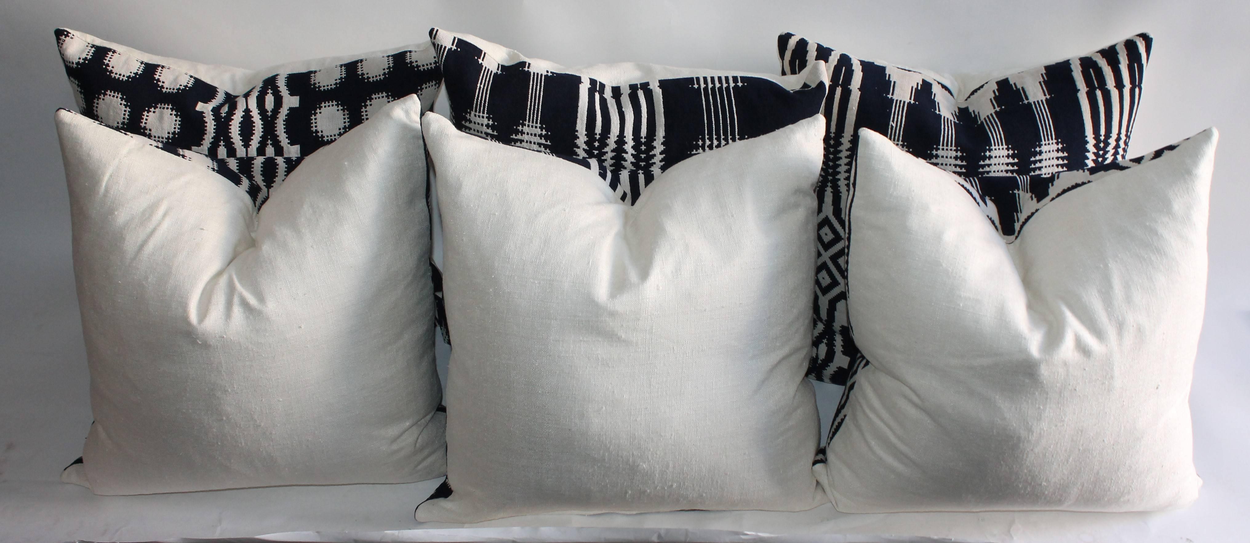 American 19th Century Handwoven Jacquard Coverlet Pillows For Sale