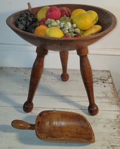 19thc Wooden Butter Footed Bowl W/26 Stone/Alabaster Fruits