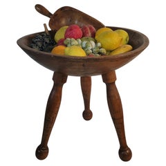 19thc Wooden Butter Footed Bowl W/26 Stone/Alabaster Fruits