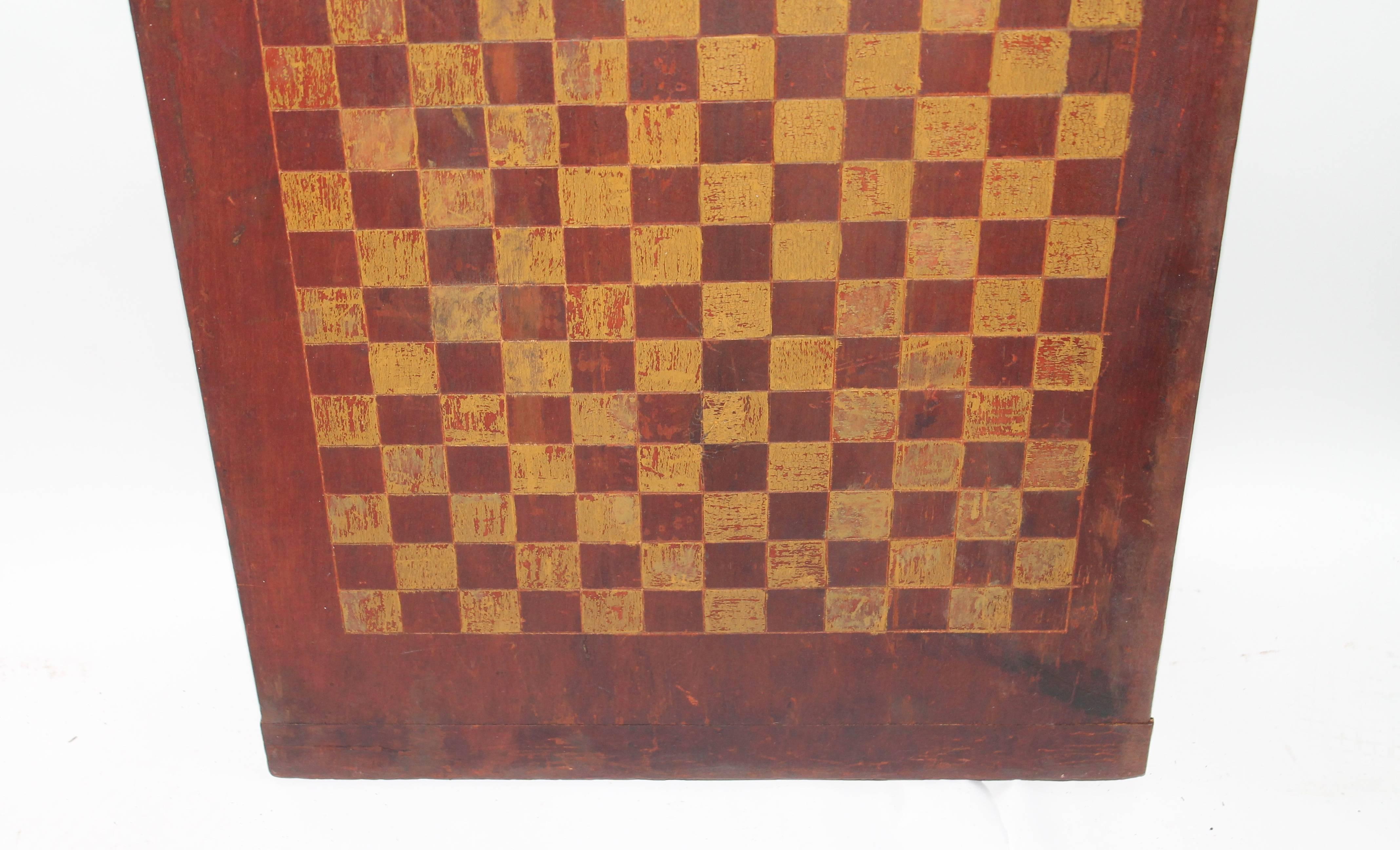 Country 19th Century Original Red and Mustard Painted Gameboard