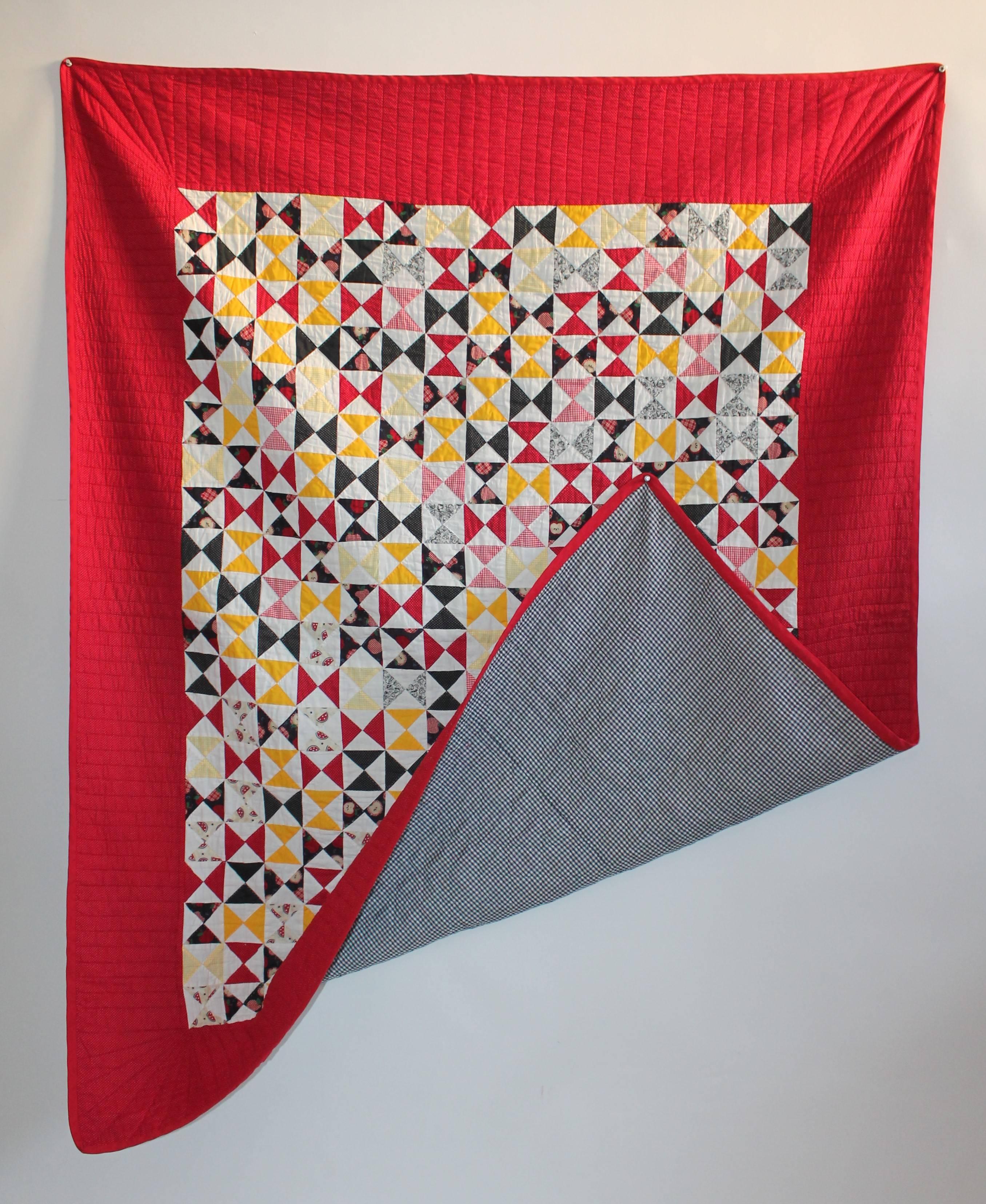 Hand-Crafted Vibrant Mini-Peiced Hour Glass Crib Quilt