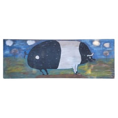 Folky Pig Painting on Board