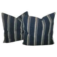 19Thc Striped Linen Pillows-Pair