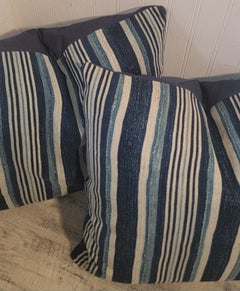 Striped 19Thc Indigo & Blue Linen Pillows -Pair