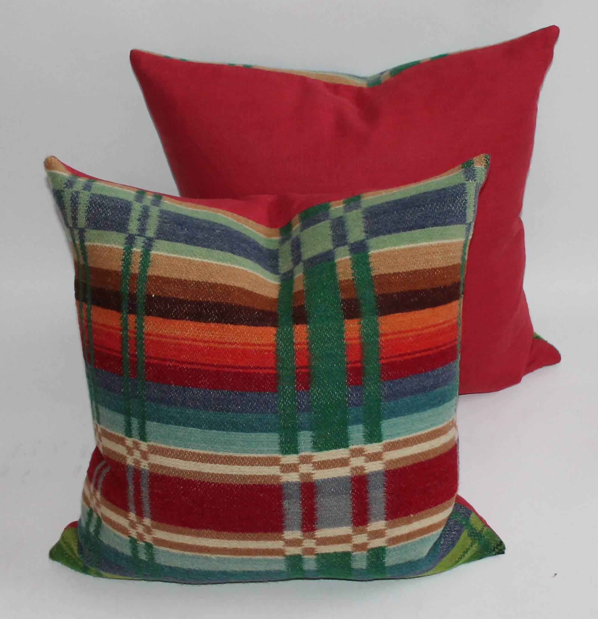 American 19th Century Colorful Wool Horse Blanket Pillows