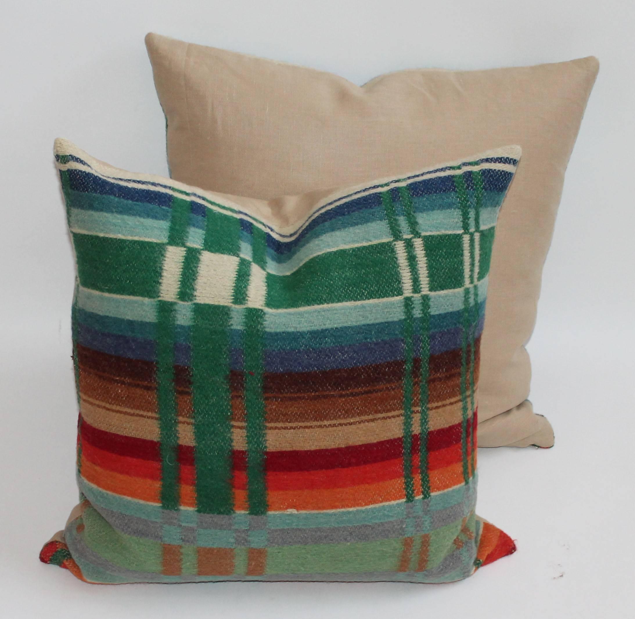 Machine-Made 19th Century Colorful Wool Horse Blanket Pillows