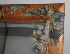 miroir monumental original du 19ème siècle en érable aux yeux d'oiseau peint à la main