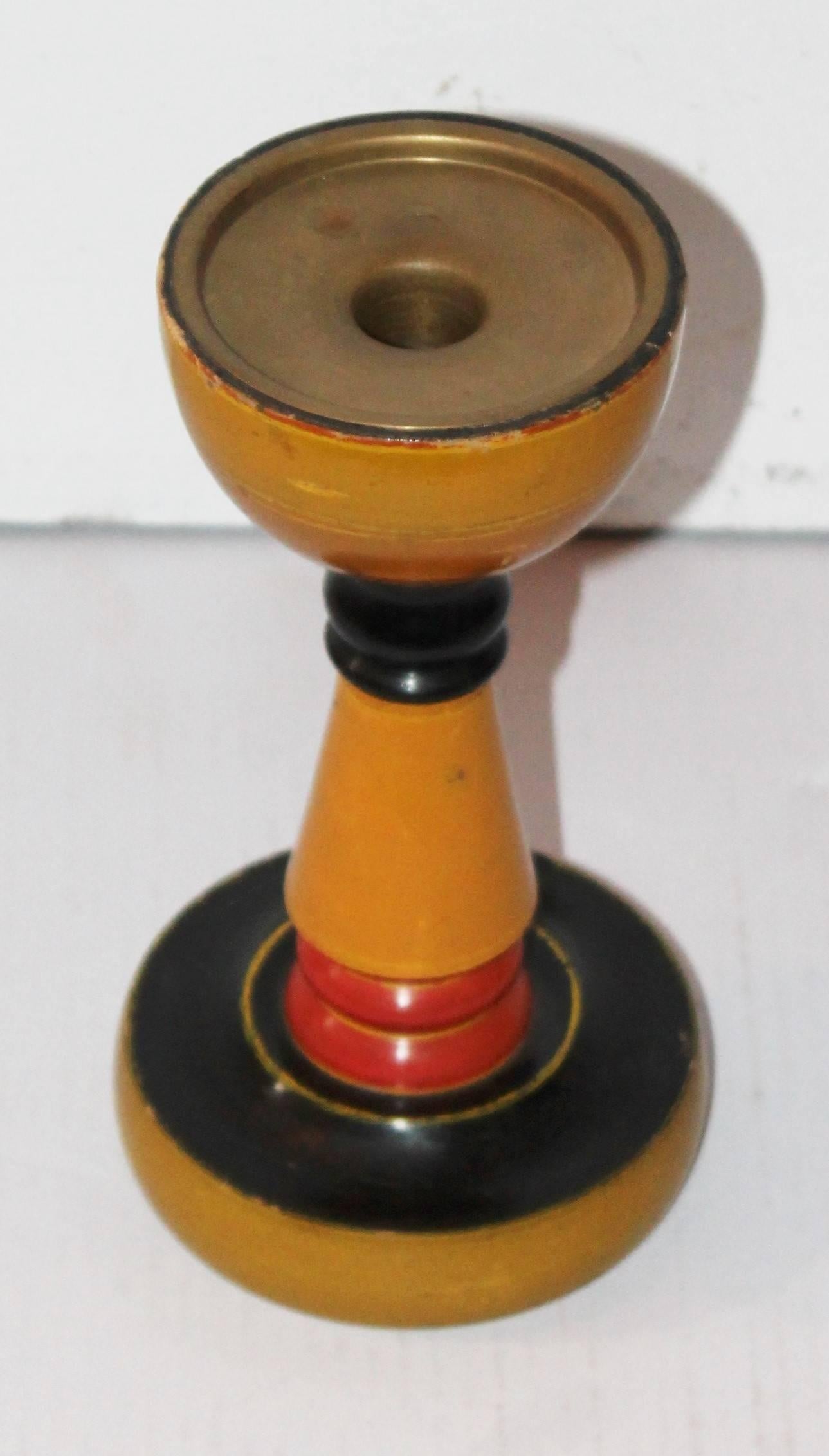 20th Century Collection of Three Polychrome Original Painted Candleholders