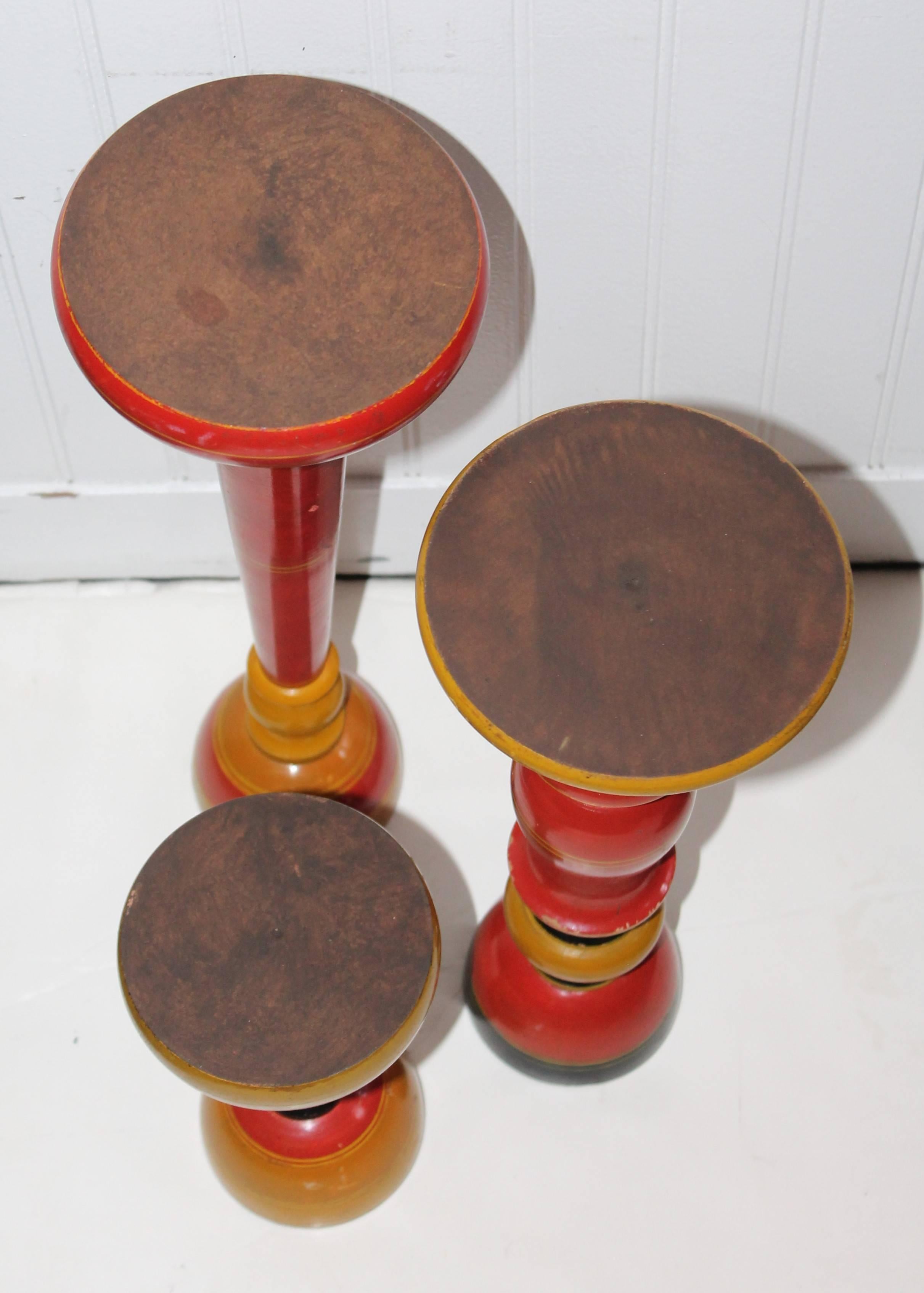 Collection of Three Polychrome Original Painted Candleholders 1