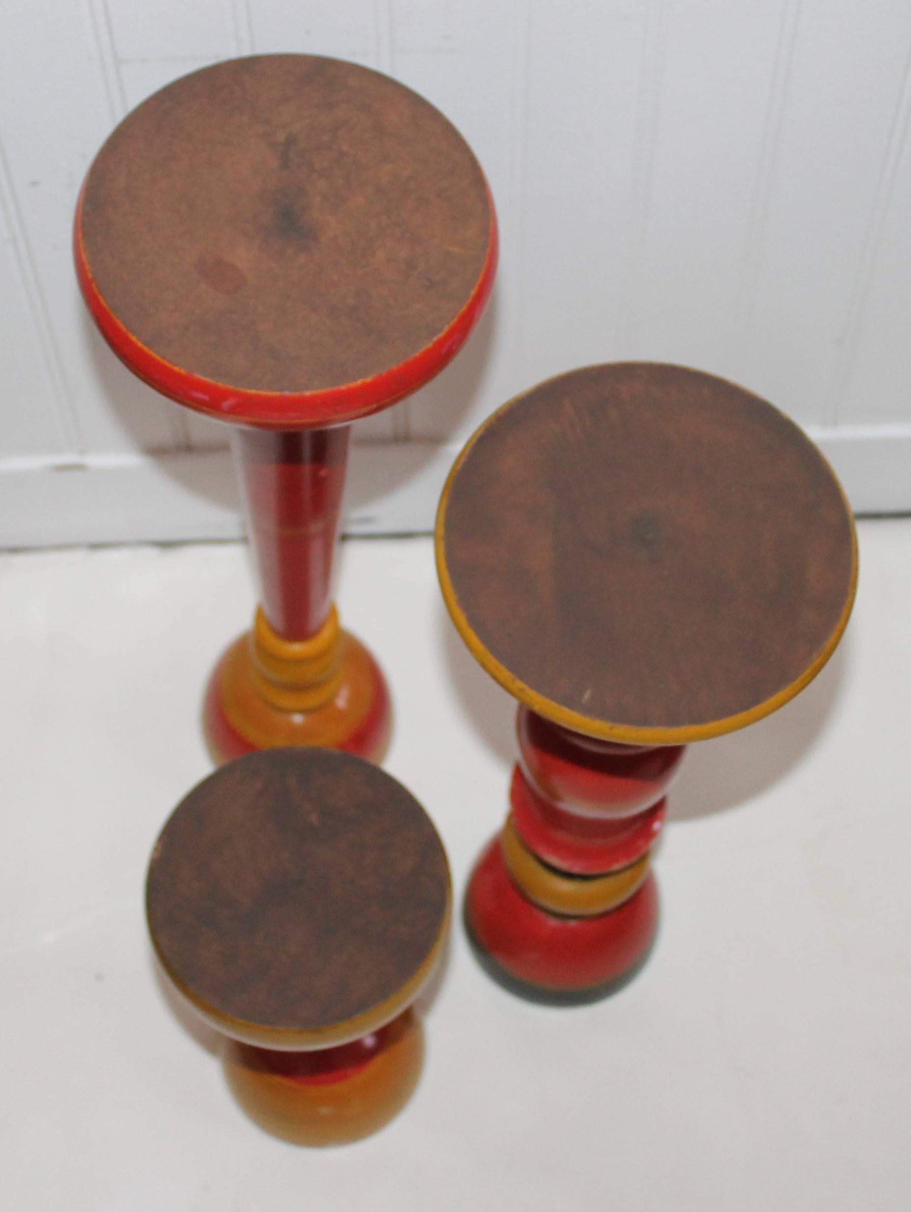Collection of Three Polychrome Original Painted Candleholders 2