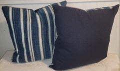 19Thc Blue and White Striped Linen Pillows -Pair