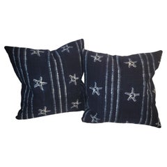 Blue and White Striped and Stars Linen Pillows