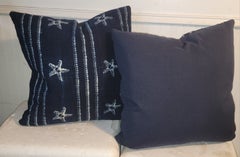 Blue and White Striped and Stars Linen Pillows