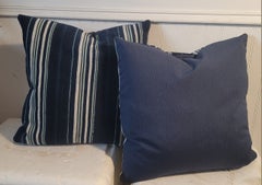 19Thc Blue & White Striped Linen Pillows -Pair