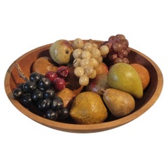 19Thc Butter Bowl W/ Collection of 17 Pcs. of Alabaster Fruit