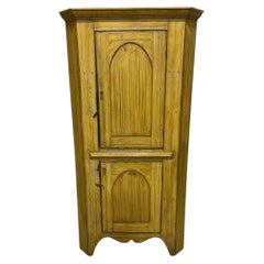 19thc Mustard Painted Corner Cupboard