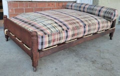 19thc Original Red Painted Trendle Bed w/ 19thc Rag Rug Mattress