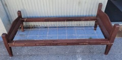 19thc Original Red Painted Day Bed W/Rag Rug Cushion
