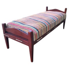 19thc Original Red Painted Day Bed W/Rag Rug Cushion
