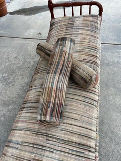 19thc Pine Daybed W/Custom Made Rag Rug Cushions