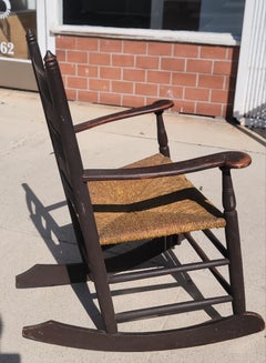 Early 19thc Original Brown Painted Ladder Back Rocking Chair